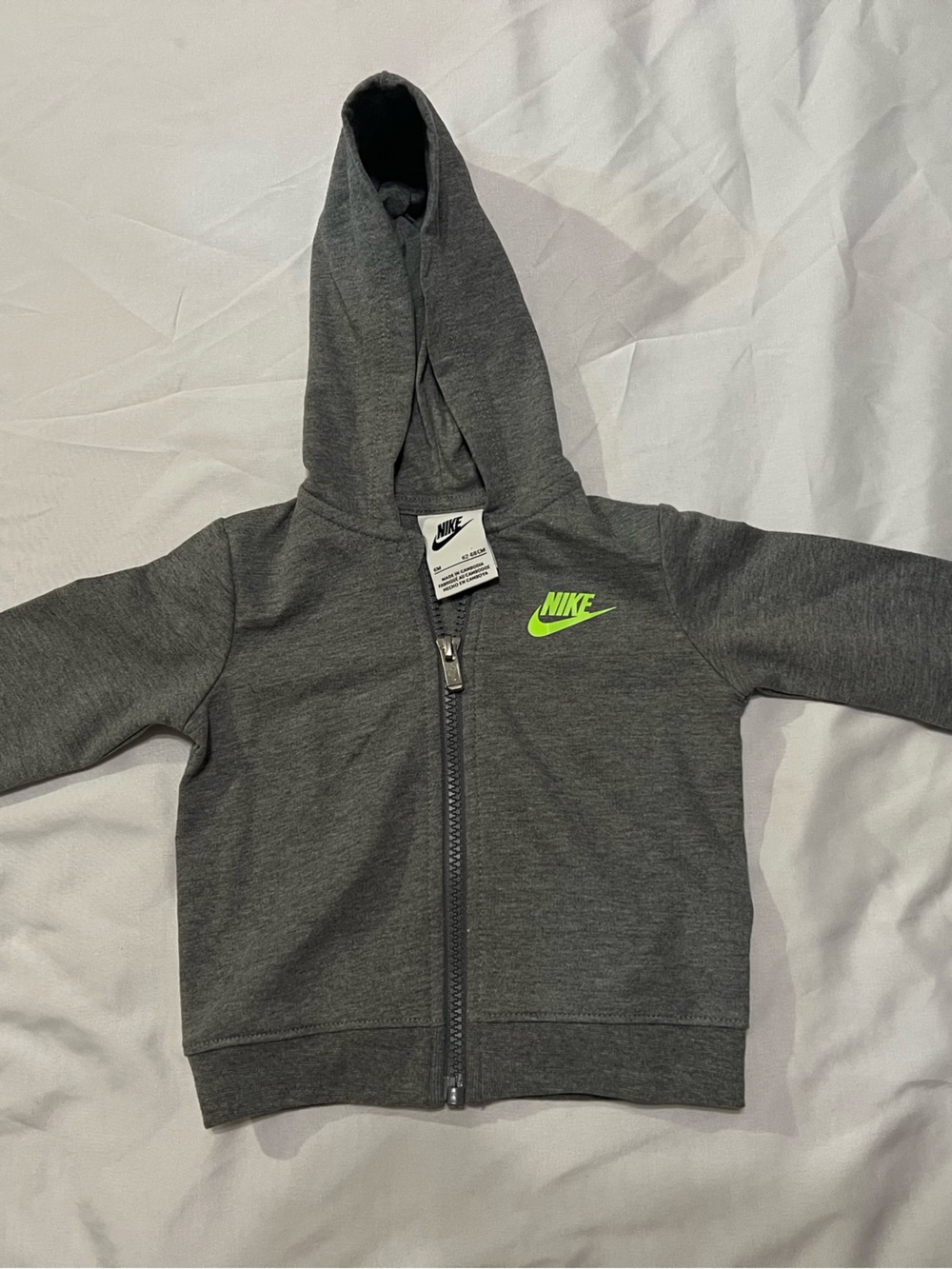 Nike Kids Dark Gray Zip Hoodie with Neon Green Swoosh